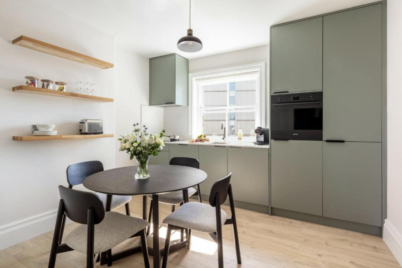 modern kitchen with 4 person seating area
