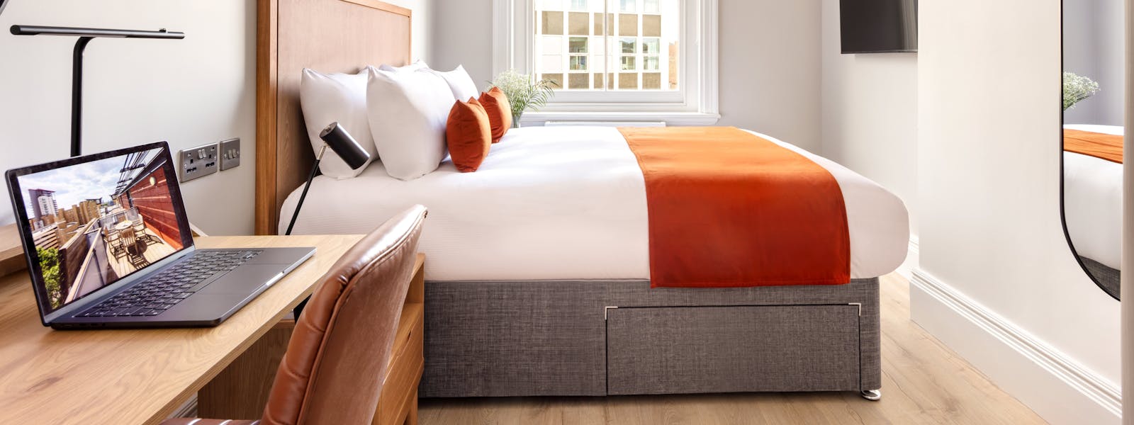 modern bedroom with large double bed