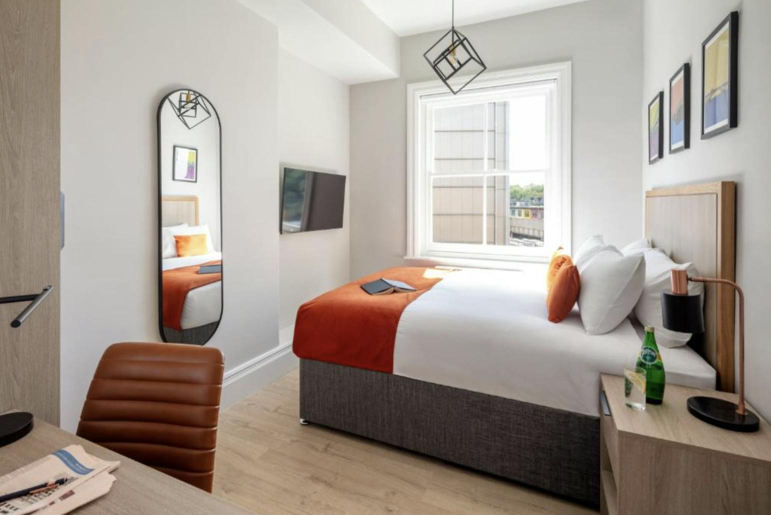 modern bedroom with large double bed