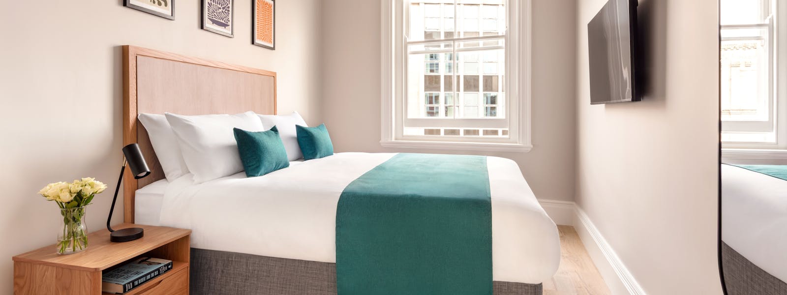 modern bedroom with large double bed