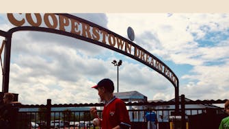 A baseball player at the Cooperstown Dreams park facility.