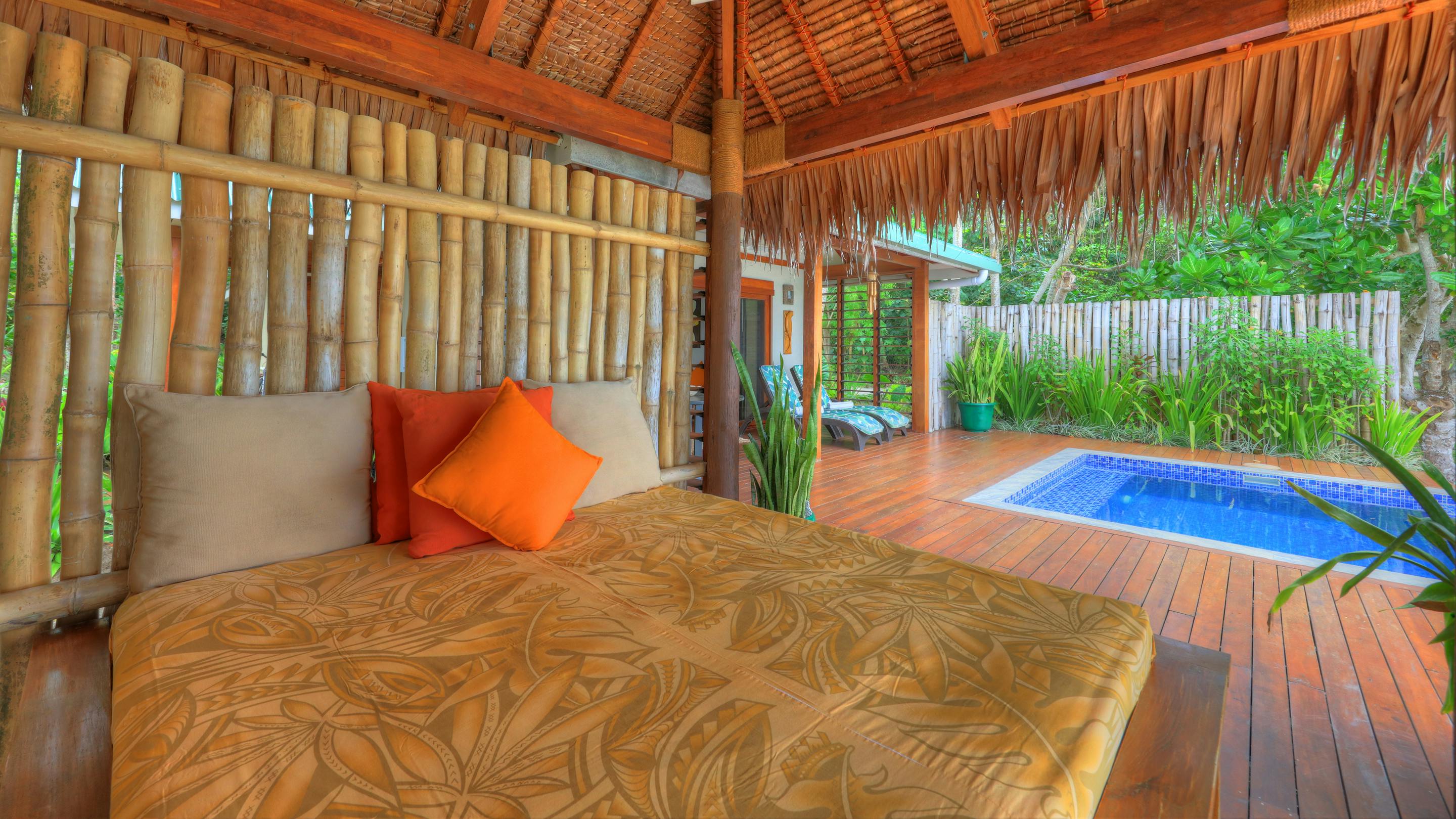 erakor island resort deluxe honeymoon pool villa sun bed #erakorislandresort #tropicalislandholiday #Vanuatuaccommodation