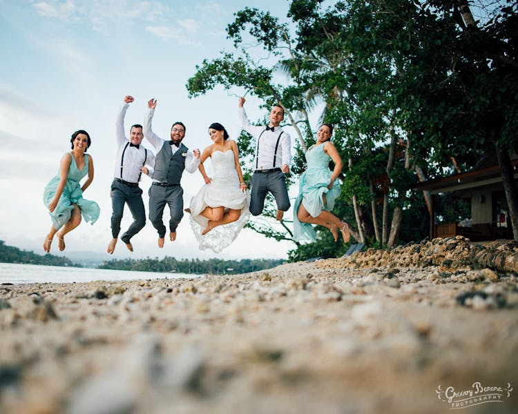 Jumping for joy on beautiful Sunset Beach #erakorbeachweddings #weddingceremonyonthebeachsouthpacific #vanuatuislandweddings