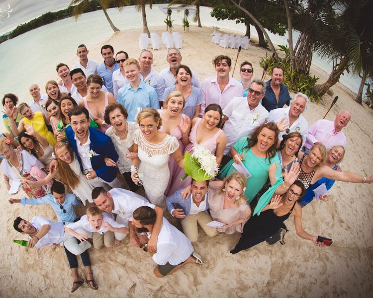 Erakor Island Coconut Beach Group Photo #erakorbeachweddings #weddingceremonyonthebeachsouthpacific #vanuatuislandweddings