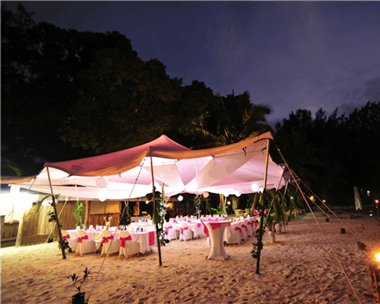 Reception set up on Calypso Beach #erakorbeachweddings #weddingonthebeachsouthpacific #Vanuatutropicalbeachweddings