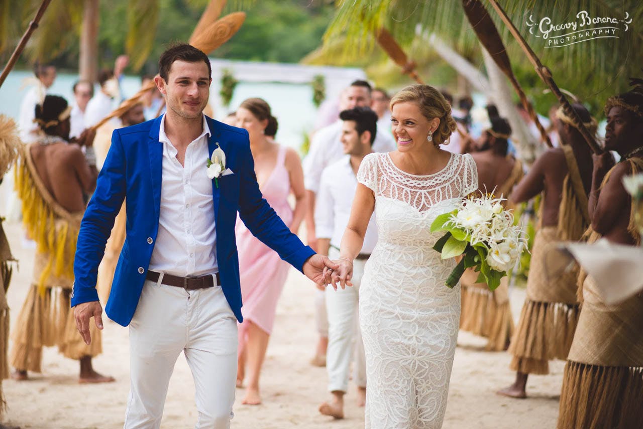 Bride & Groom on Coconut Beach #erakorweddings #weddingceremonyonthebeach #Vanuatutropicalbeachweddings
