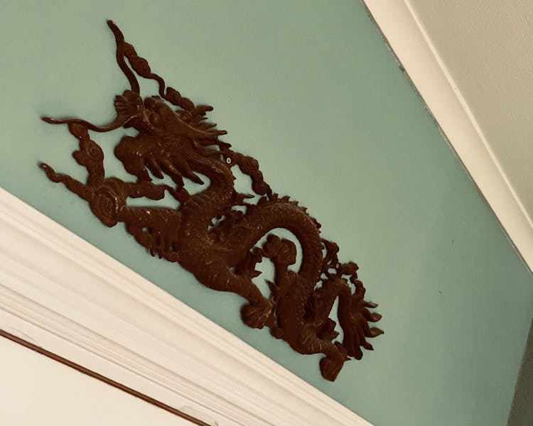 The Chinese dragon guarding our bed and breakfast in Ekeby