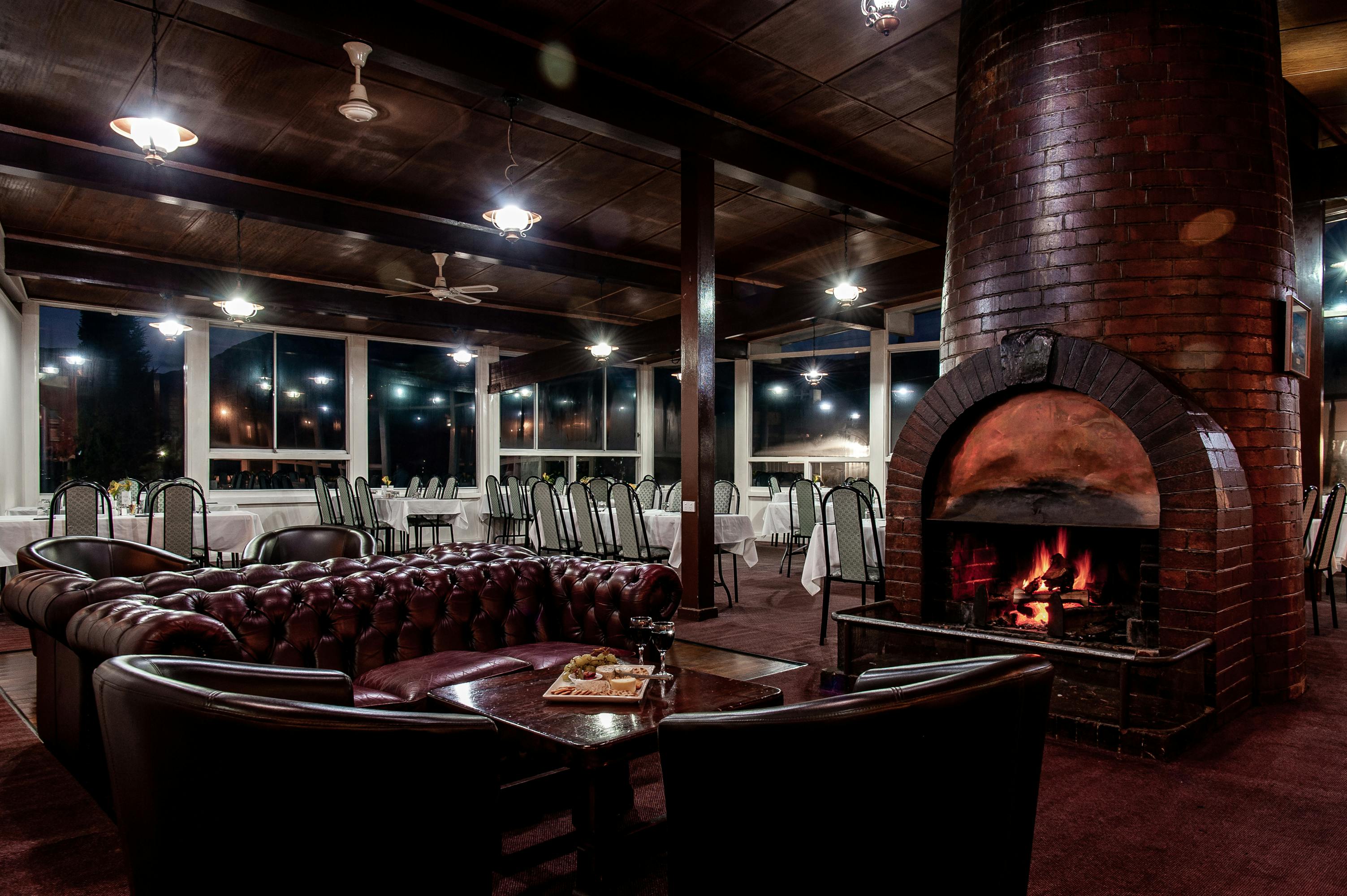 Night time in Smelters Restaurant with fire going