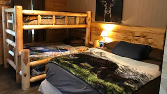 Way Down Yonder Cabin with full kitchen and bathroom, sleeps 5 at Best Bear Resort in Irons Michigan