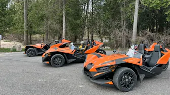Fleet of Polaris Slingshots available for rent near the Pine River and Silver Creek