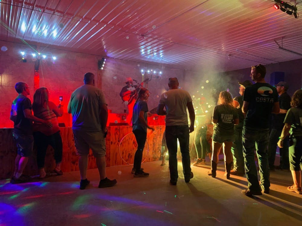 Rhinestone Event Center with Waylon Hanel on stage at Best Bear Lodge & Campground. Irons, Michigan