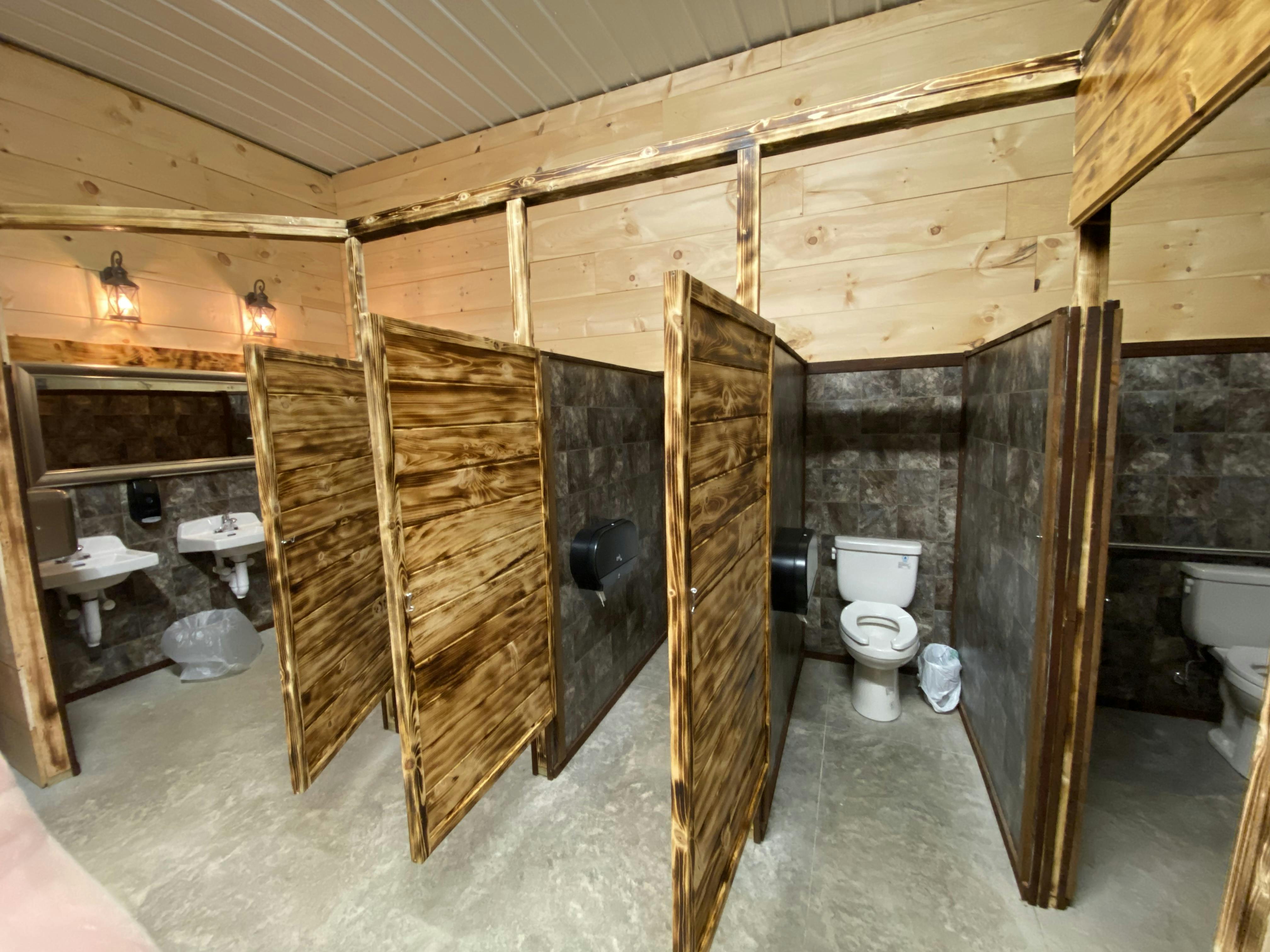 Huge handicap accessible Women's Bathroom in the Rhinestone Event Center at Best Bear Lodge & Campground.