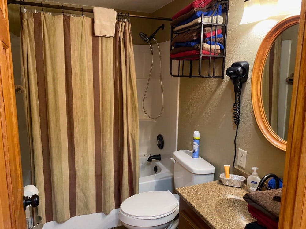 Lincoln Hills Cabin Bathroom at Best Bear Lodge & Campground. Irons, Michigan