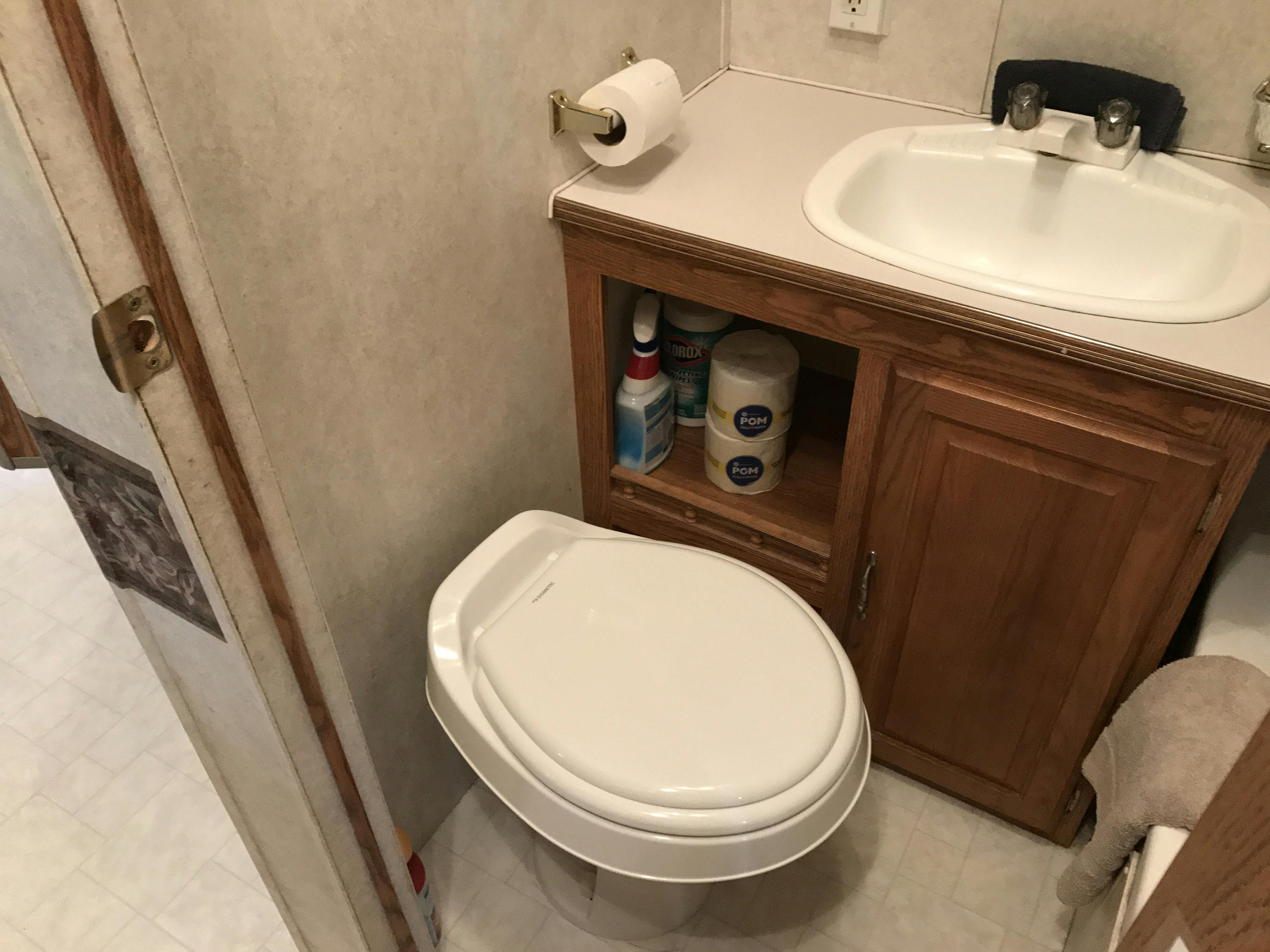 Explore More Destination RV Cabin, with nice Bathroom at Best Bear Lodge & Campground