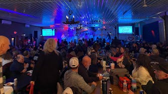 alt="Onager Band performing live in the Rhinestone Event Center at Best Bear Lodge & Campground. Irons, Michigan"