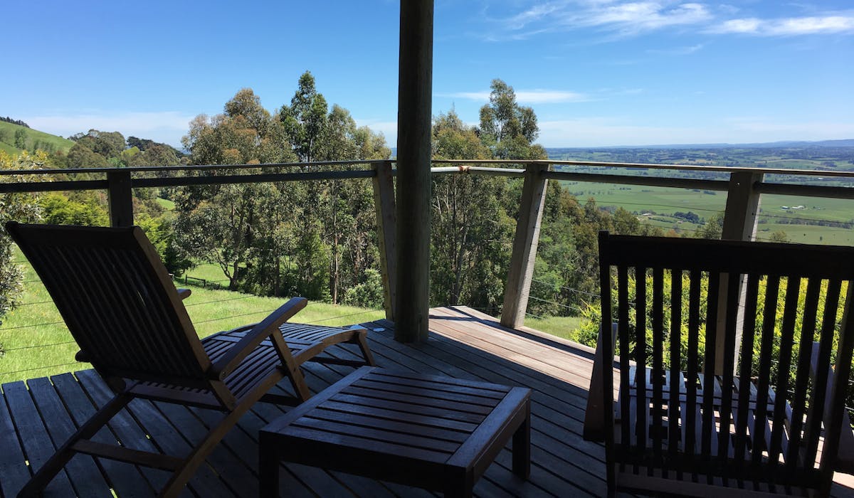 Stunning views year round form the deck at Taronga Cottage in West Gippsland