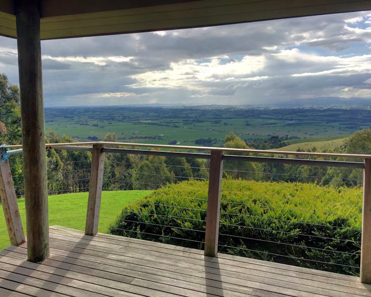 Scenic rural views from the large deck at Taronga cottage Anderley in Gippsland
