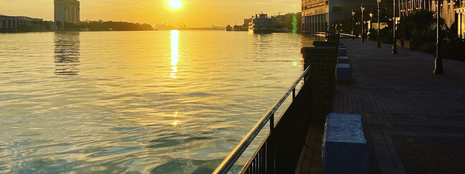 Savannah River Street, sunrise very short drive from Savannah Inn and Suites