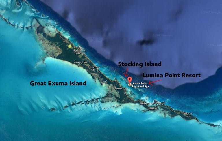 aerial map of great Exuma and Stocking Islands