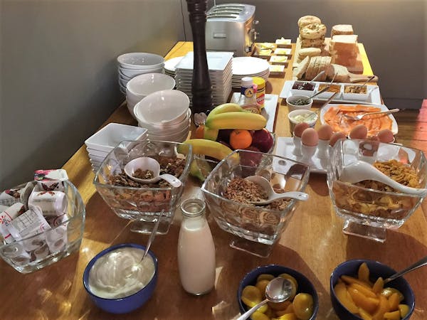 Breakfast spread - marlborough salmon, house-made bread, bagels,