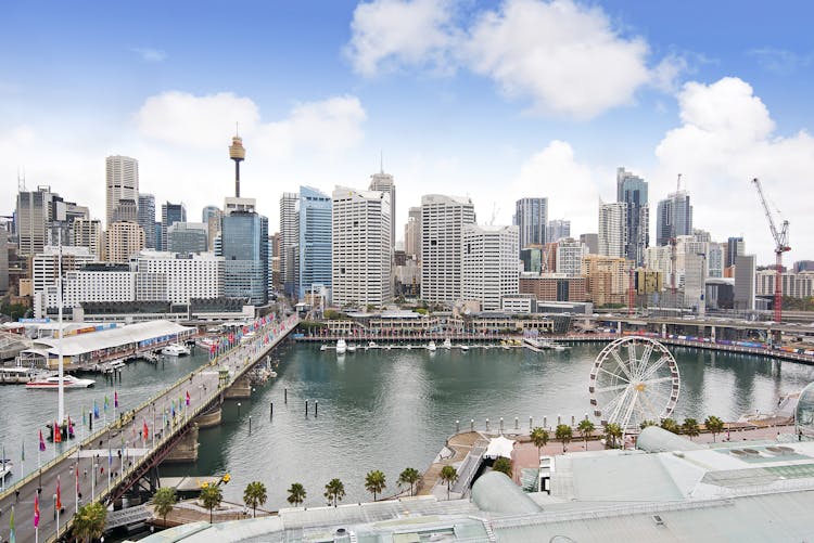 Darling Harbour featuring the City skyline