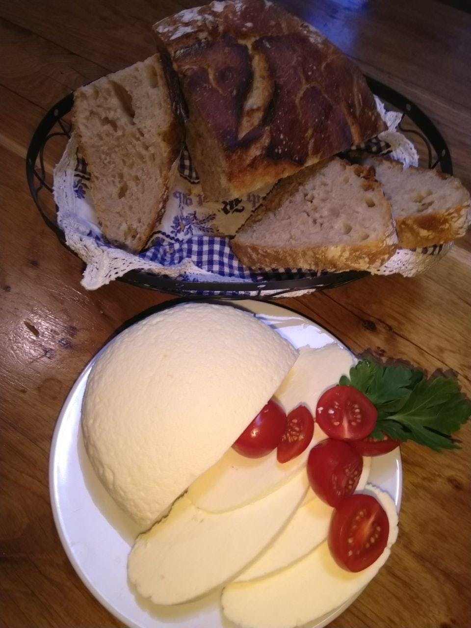 Homemade cheese with homemade bread