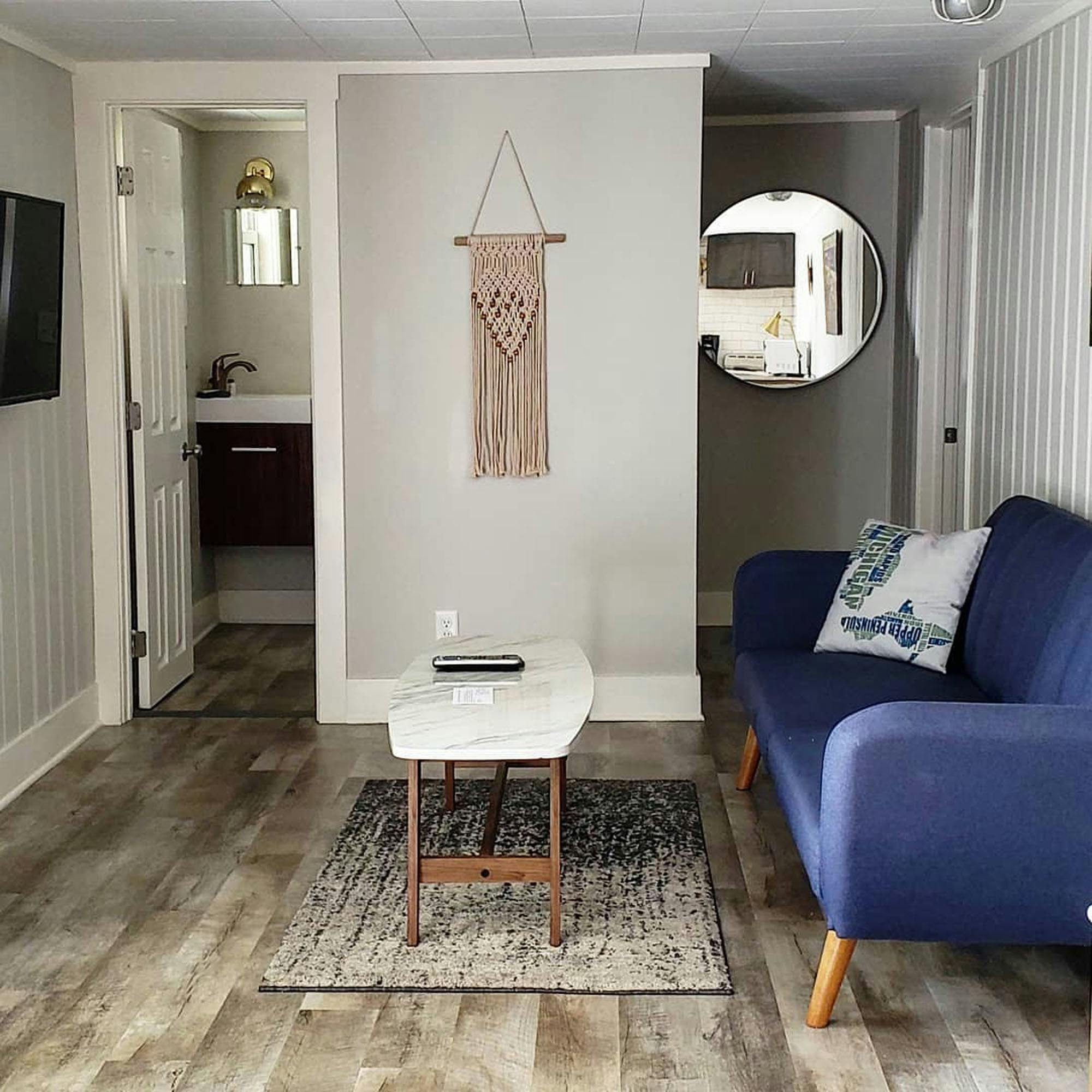 Living area in 2 bedroom luxury Michigan hotel suite