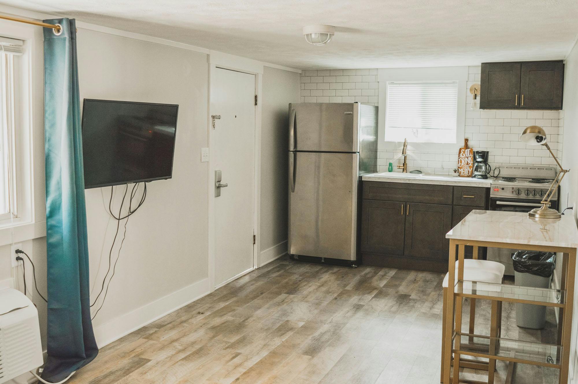 Kitchenette and dining area in luxury hotel suite