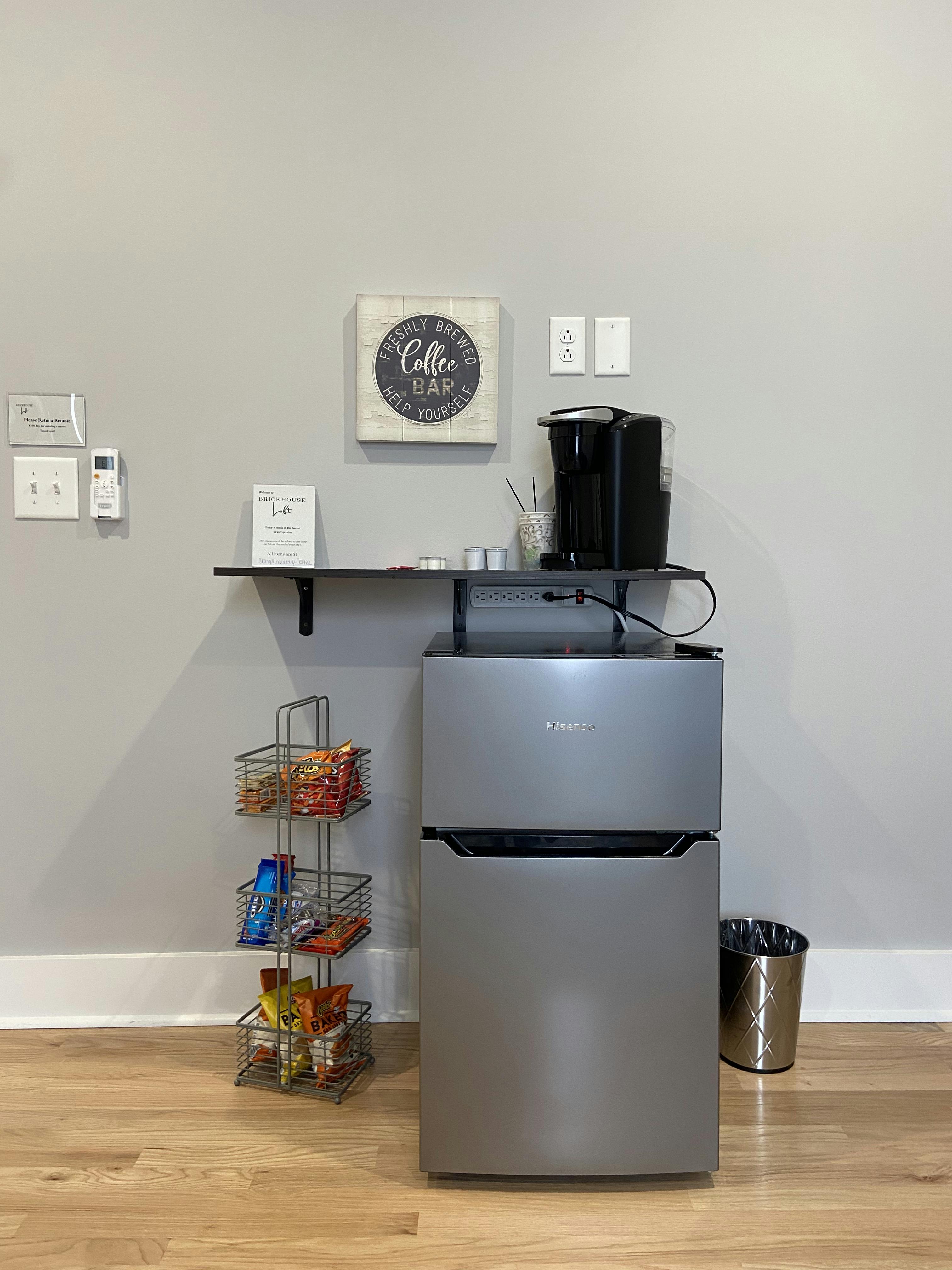 Mini Fridge and keurig in each suite