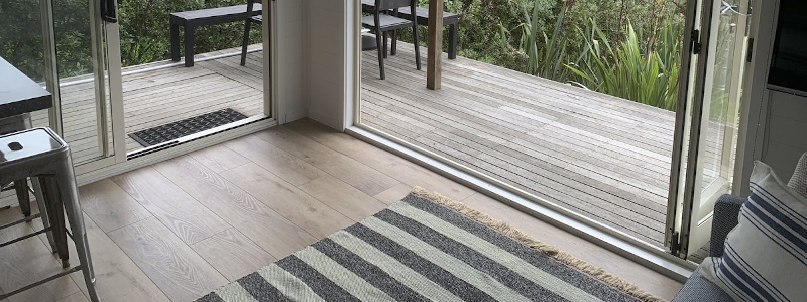 The Cabin 2 bedroom living doors open