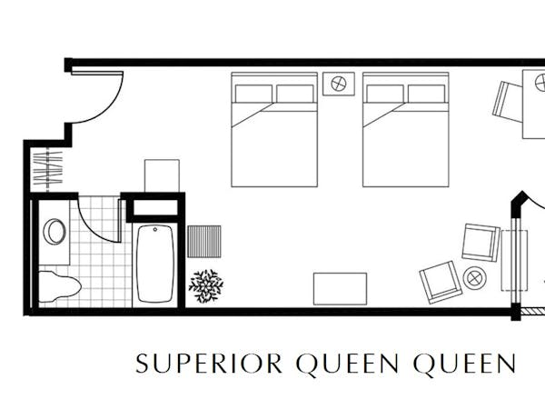 Double Queen guest room floor plan