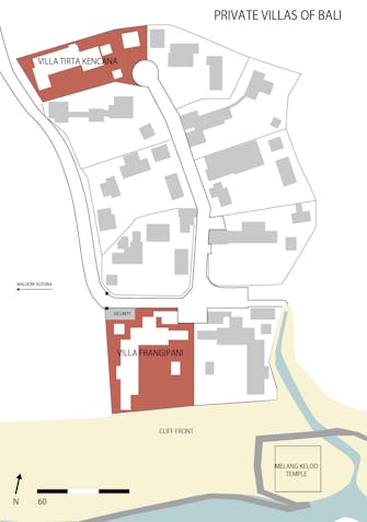 PRIVATE VILLAS OF BALI - Location map of Villa Frangipani and Villa Tirta Kencana on Bukit Pandawa.