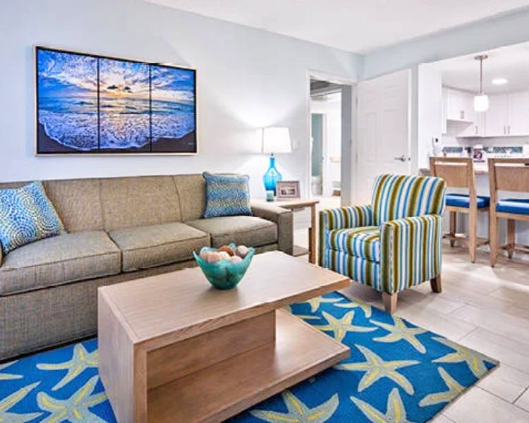 Grand Seas Resort - Daytona Beach, FL, beach resort w/ spacious accommodations, living area, kitchen, & oceanfront views.