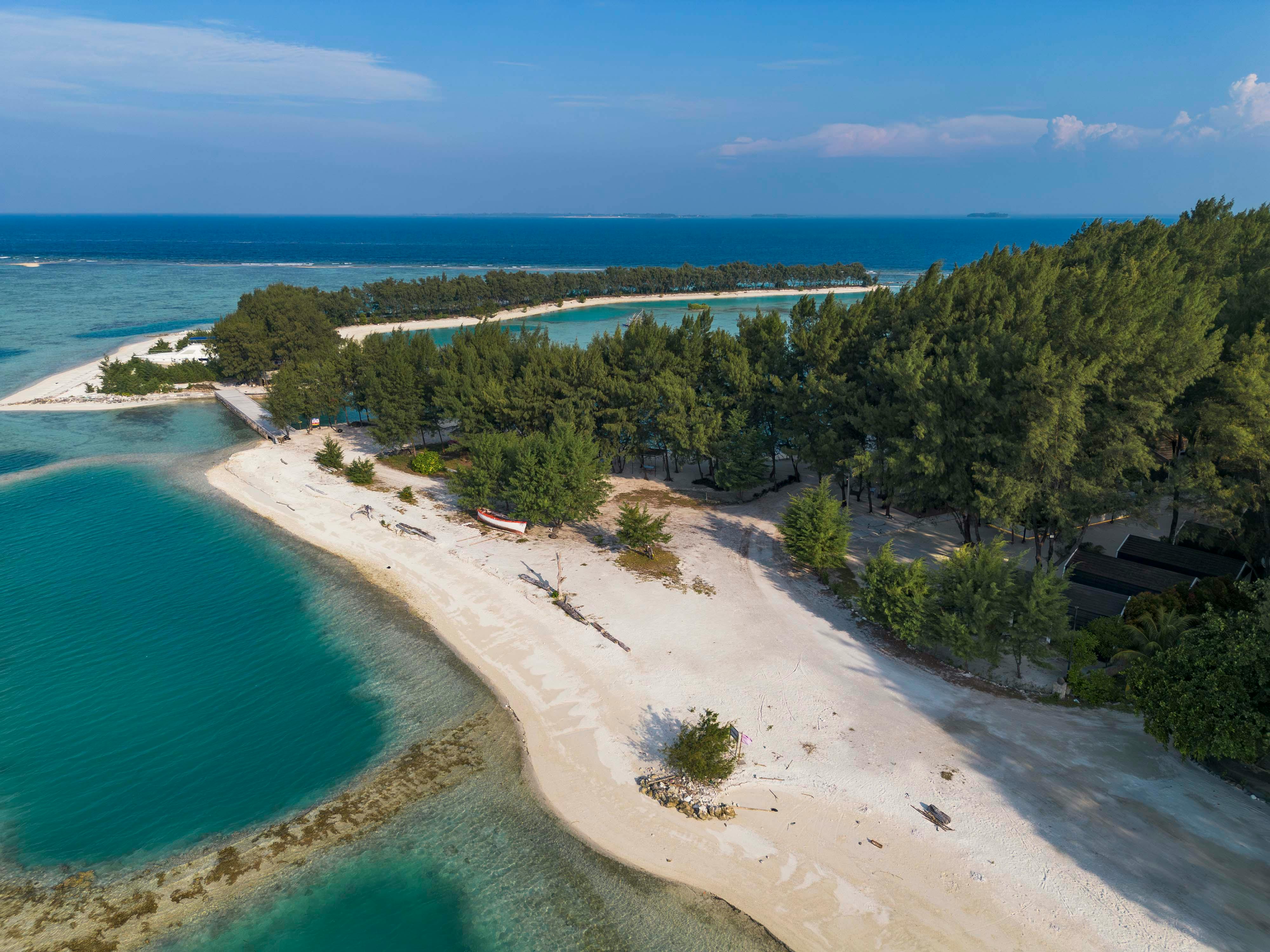Arial view of beach at Batumera Pulau Payung in Thousand Islands