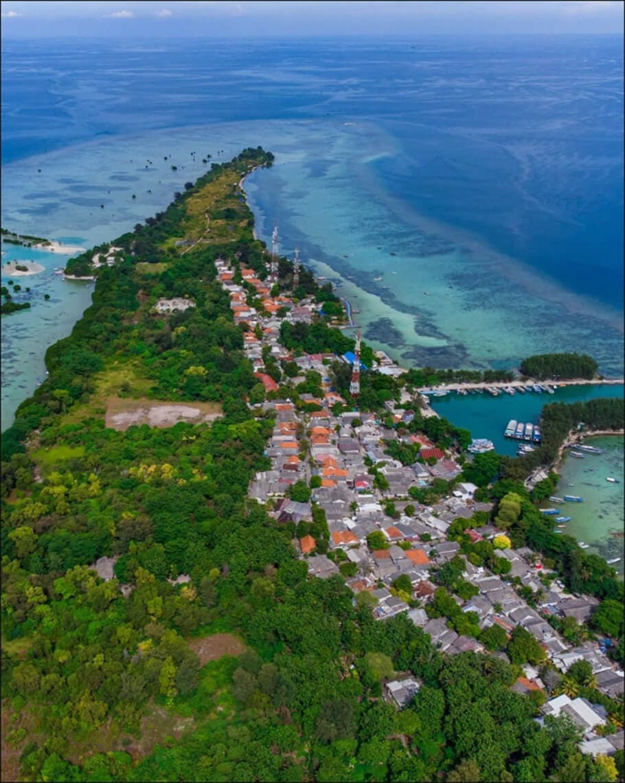 A drone image of Pulau Pari in Kepulauan Seribu