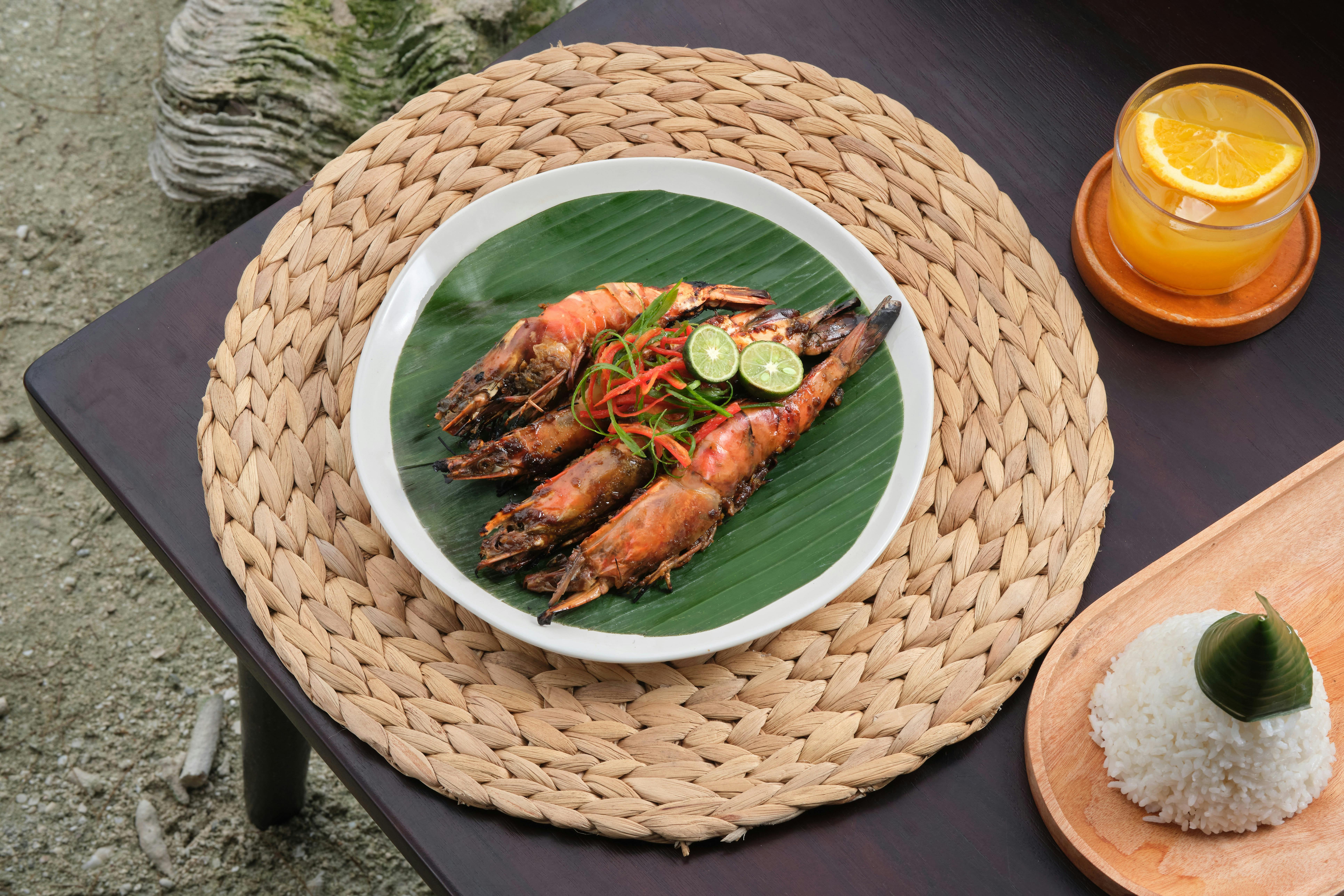 Grilled prawns at Santara Restaurant Pulau Payung in Thousand Islands