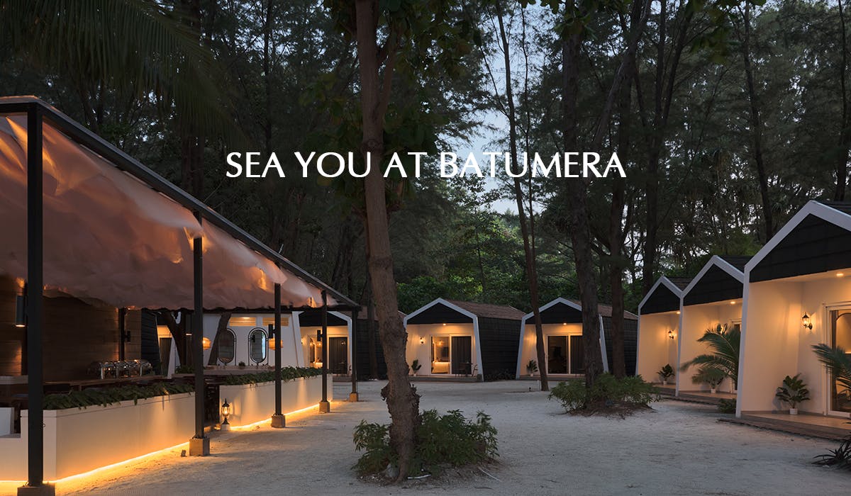 Batumera cabins and restaurant at dusk