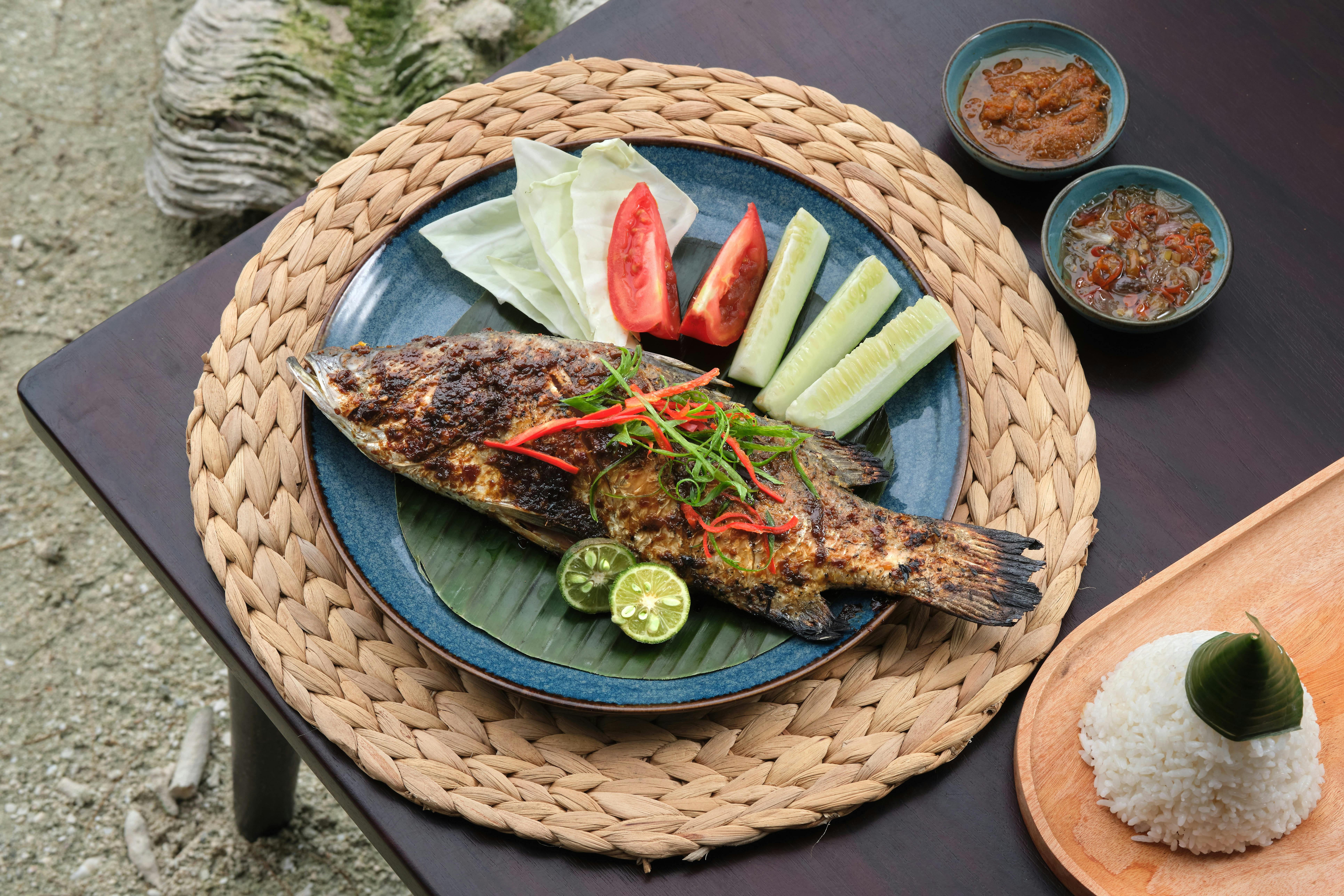 Grilled fish at Santara Restaurant Pulau Payung in Thousand Islands