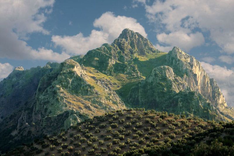 View of the Sierra Subbética landscape with hiking trails and rolling hills