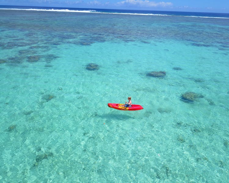 Kayaking on Aroa Lagoon off our private beach
