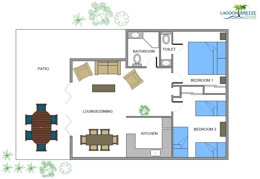 2 Bedroom Two Level Villa room layout