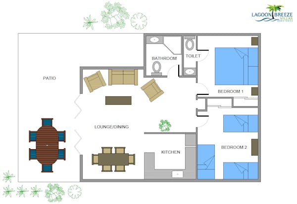 2 Bedroom Two Level Villa room layout