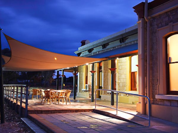 Twilight dining with a warm ambiance.