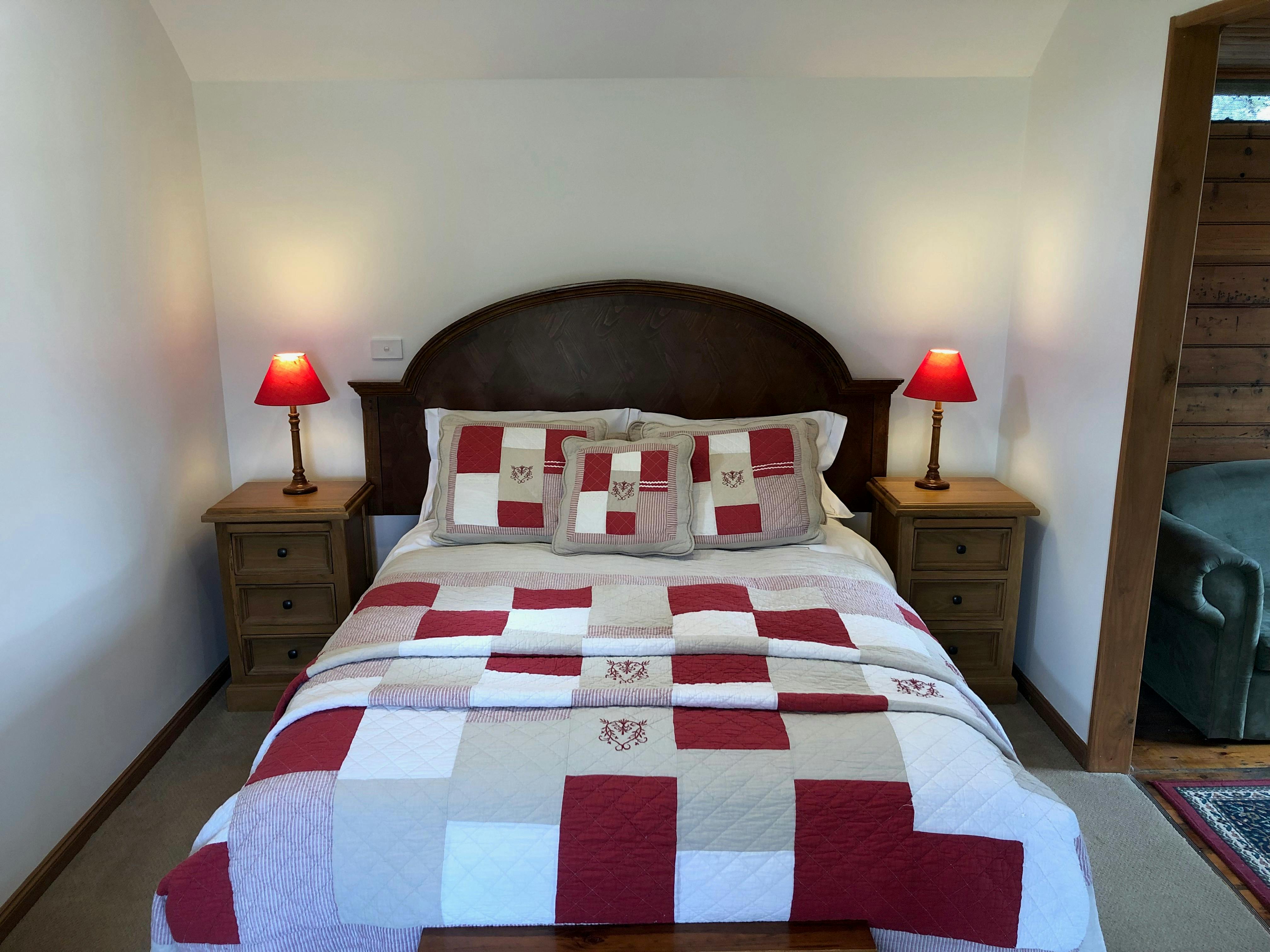 Milk Separator room - luxury queen bed with antique French bedhead. Bon Accord B&B, Sale, Gippsland.