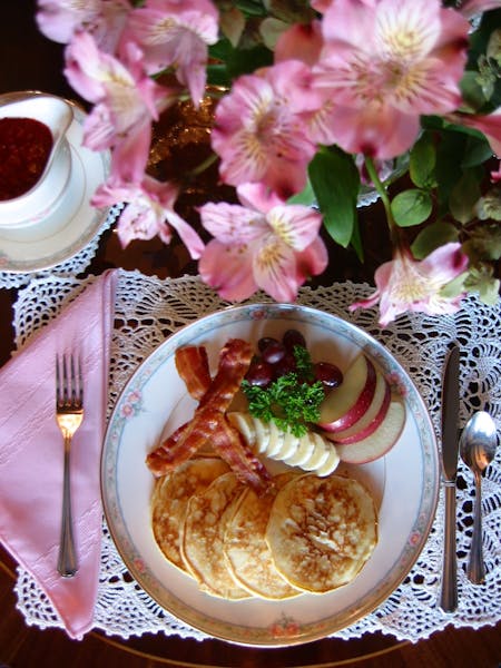 Photo of breakfast of ricotta pancakes.