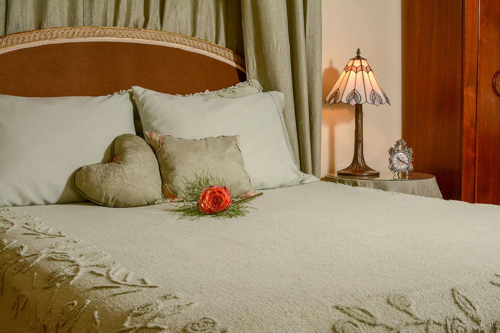 View of the bed in the Rapunzel Suite.