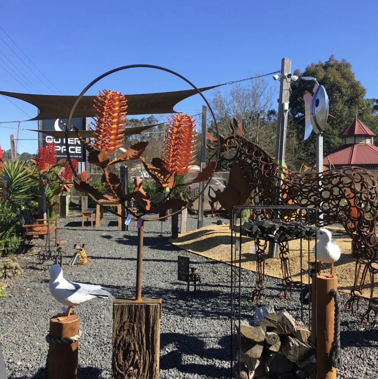 Garden sculptures at Outer Space Meeniyan