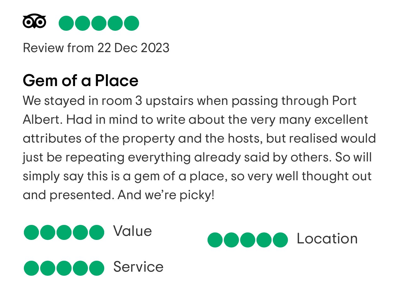 Trip Advisor Boat Harbour Jetty B&B Review