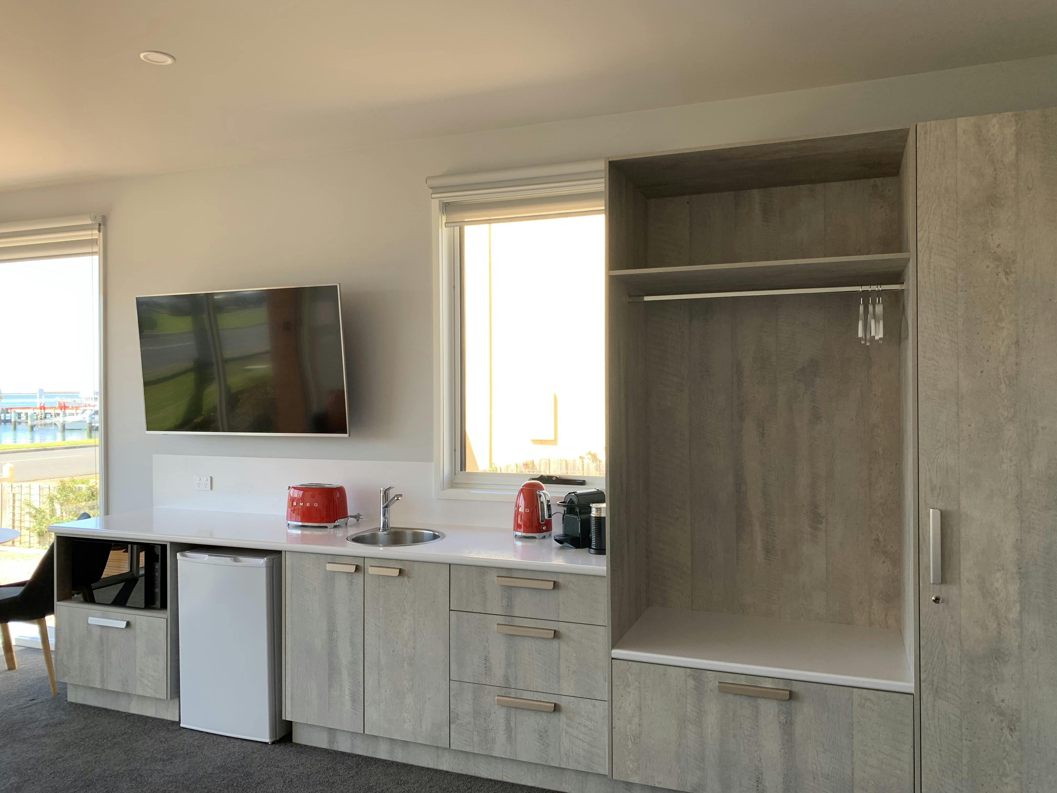 All of our studios feature a well appointed kitchenette with microwave, small fridge, tea/coffee facilities, toaster