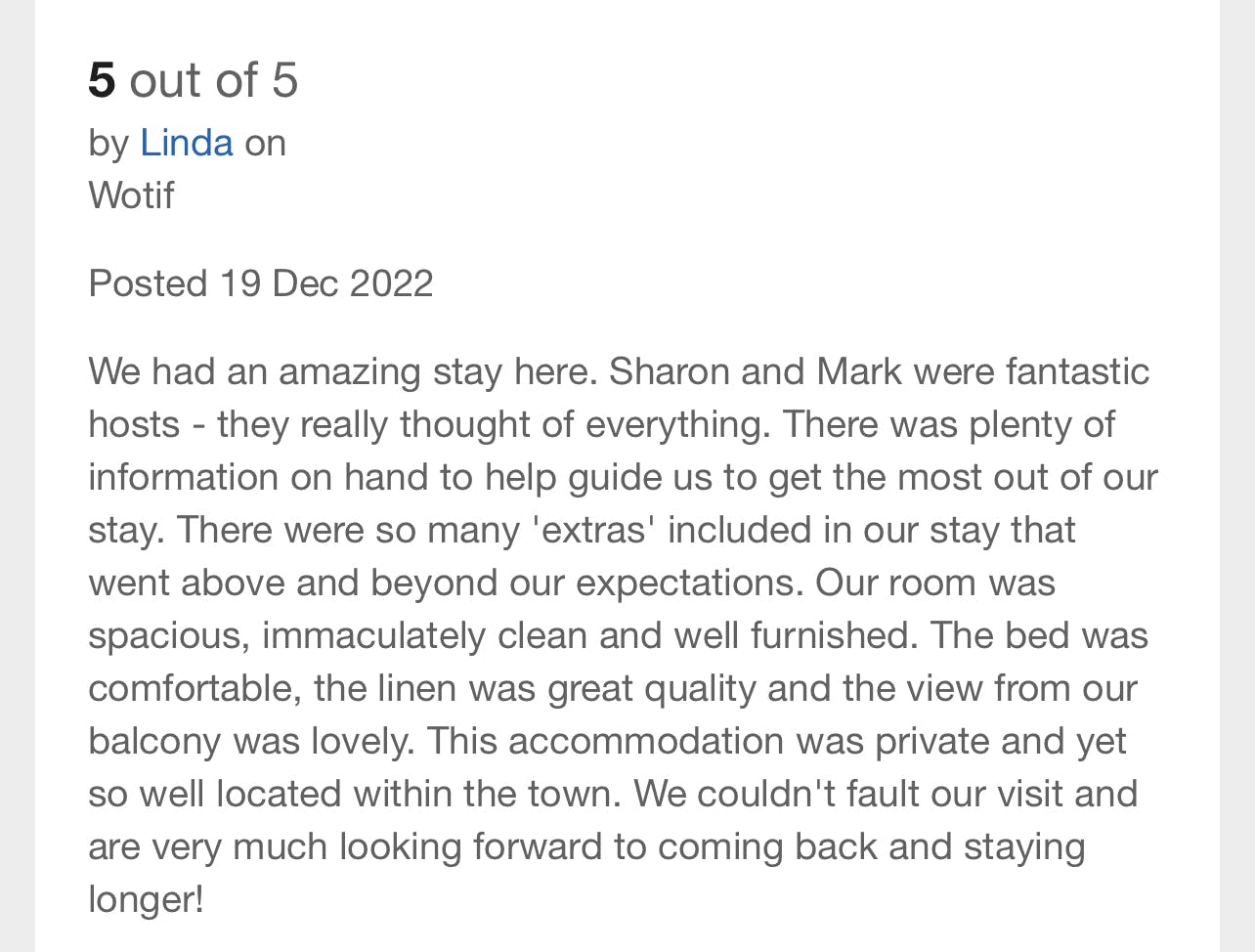 Boat Harbour Jetty B&B review by Linda